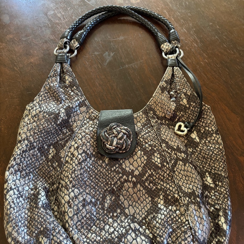 Brighton Vintage python Print Leather Handbag - EUC